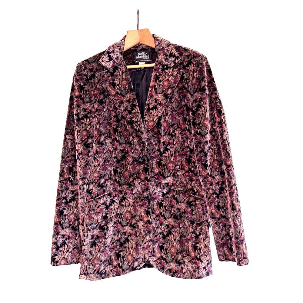 Women's Brown and Burgundy Blazer Sz S Floral Velour